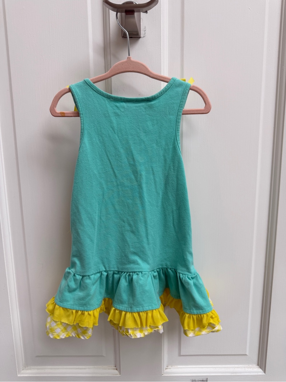 Kids Headquarters Girls 5 Teal Yellow Butterfly Sunflower Sleeveles Ruffle Dress - Picture 8 of 8